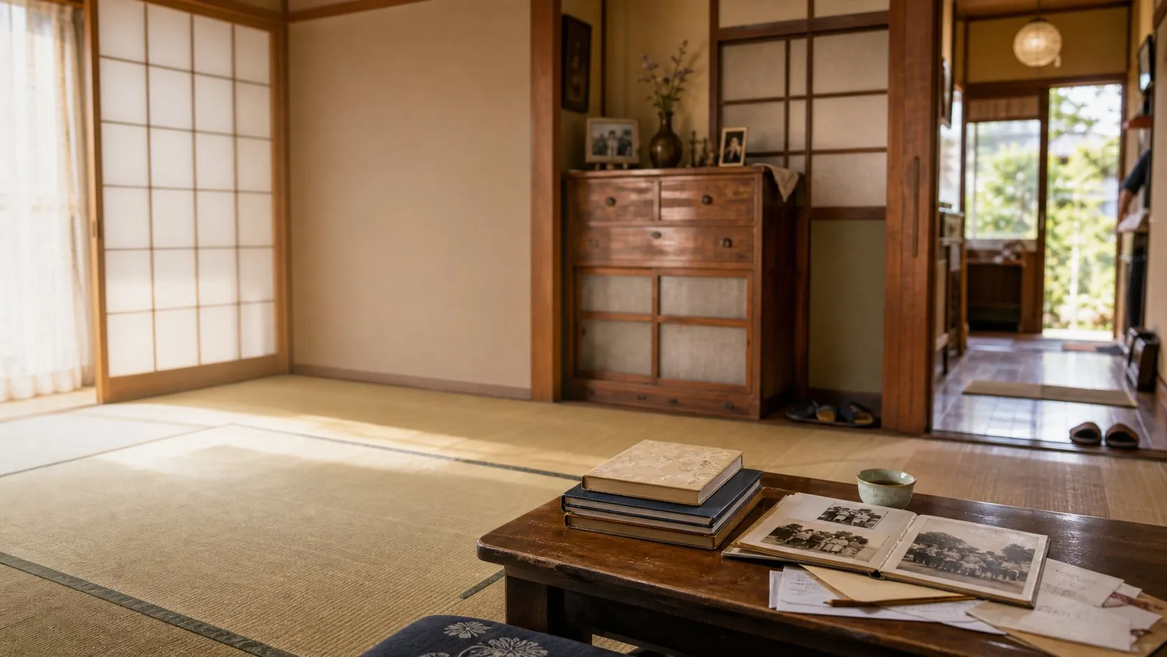 親の家の相談を想起させる、自然光が入る築年数を感じる日本家屋の室内